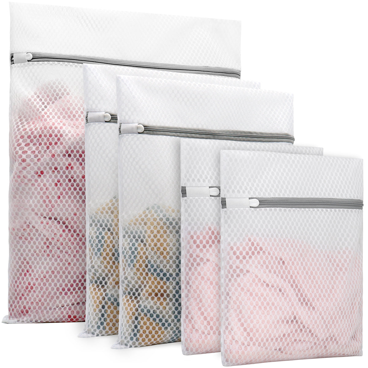Muchfun 5Pcs Durable Honeycomb Mesh Laundry Bags for Delicates (1 Large 16 x 20 Inches, 2 Medium 12 x 16 Inches, 2 Small 9 x 12 Inches)