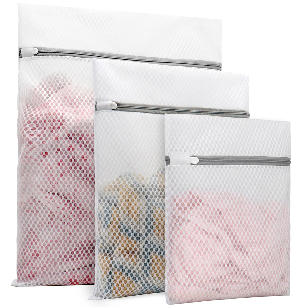 Muchfun 3Pcs Durable Honeycomb Mesh Laundry Bags for Delicates 1 Large 16 x 20 Inches, 1 Medium 12 x 16 Inches, 1 Small 9 x 12 Inches (Honeycomb Mesh)
