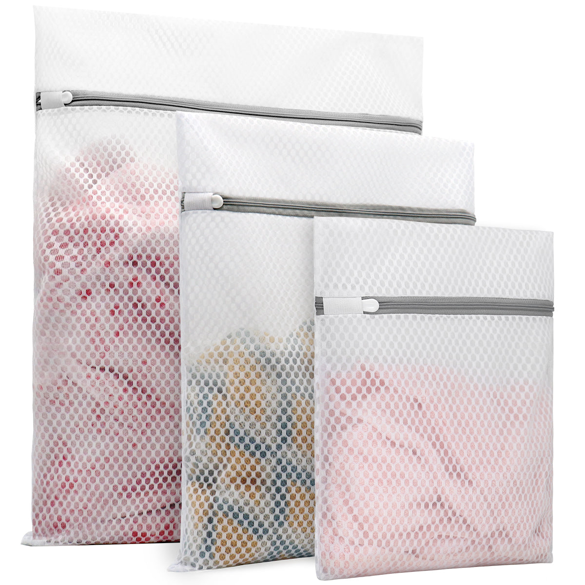 Muchfun 3Pcs Durable Honeycomb Mesh Laundry Bags for Delicates 1 Large 16 x 20 Inches, 1 Medium 12 x 16 Inches, 1 Small 9 x 12 Inches (Honeycomb Mesh)