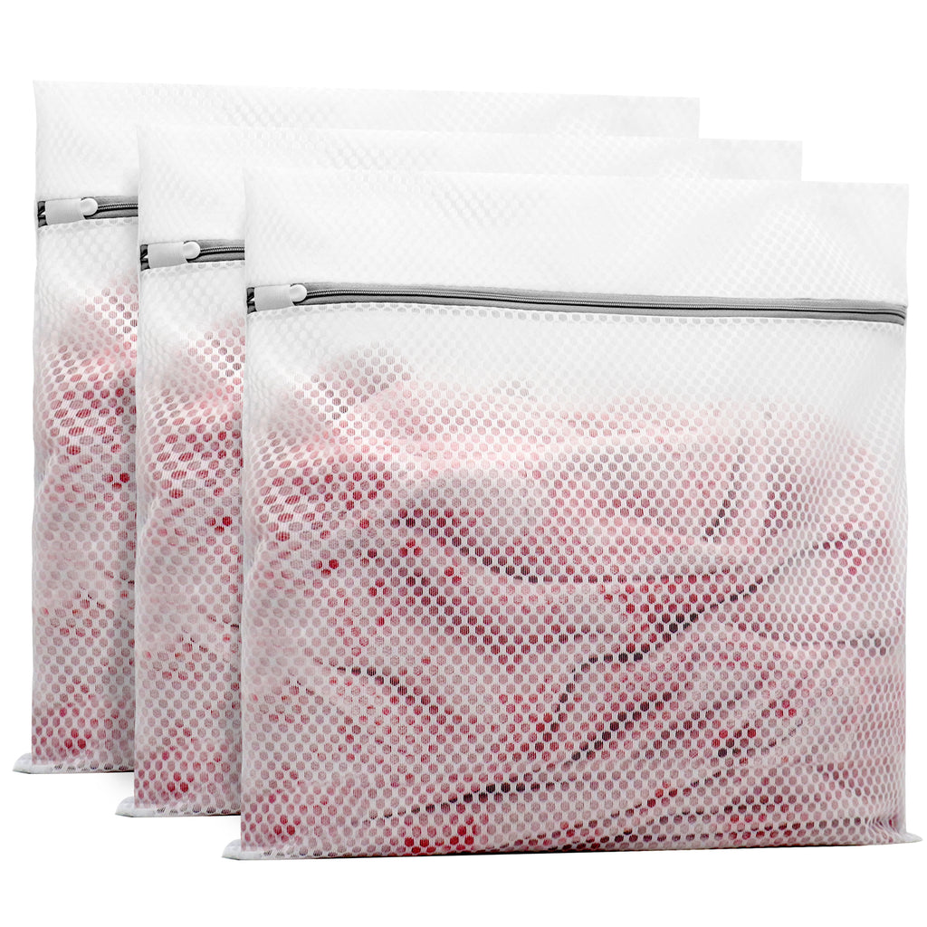 Muchfun 3Pcs Durable Honeycomb Mesh Laundry Bags for Delicates 24 x 24 Inches (3, XX-Large)