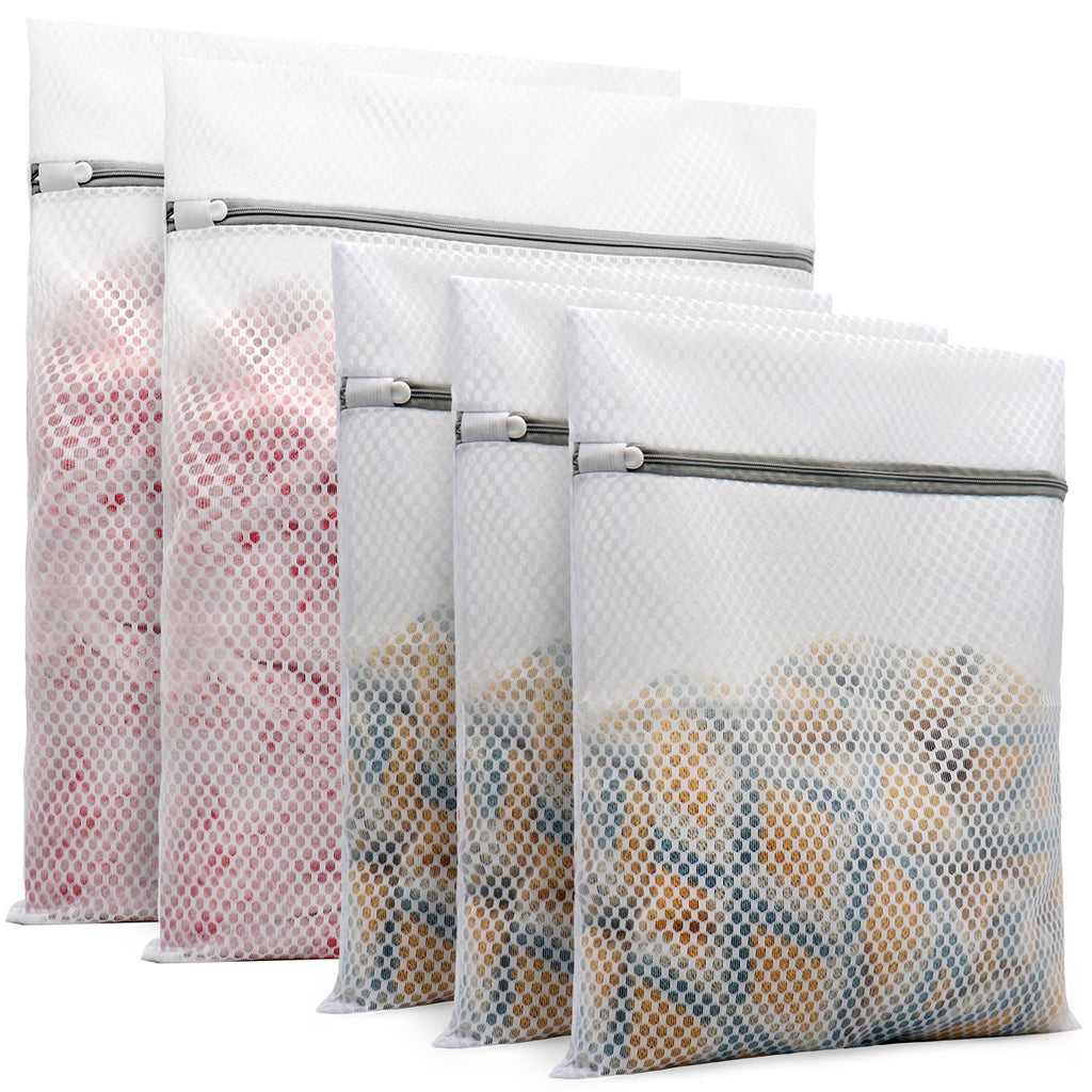 Muchfun 5Pcs Durable Honeycomb Mesh Laundry Bags for Delicates (2 Large 16 x 20 Inches, 3 Medium 12 x 16 Inches)
