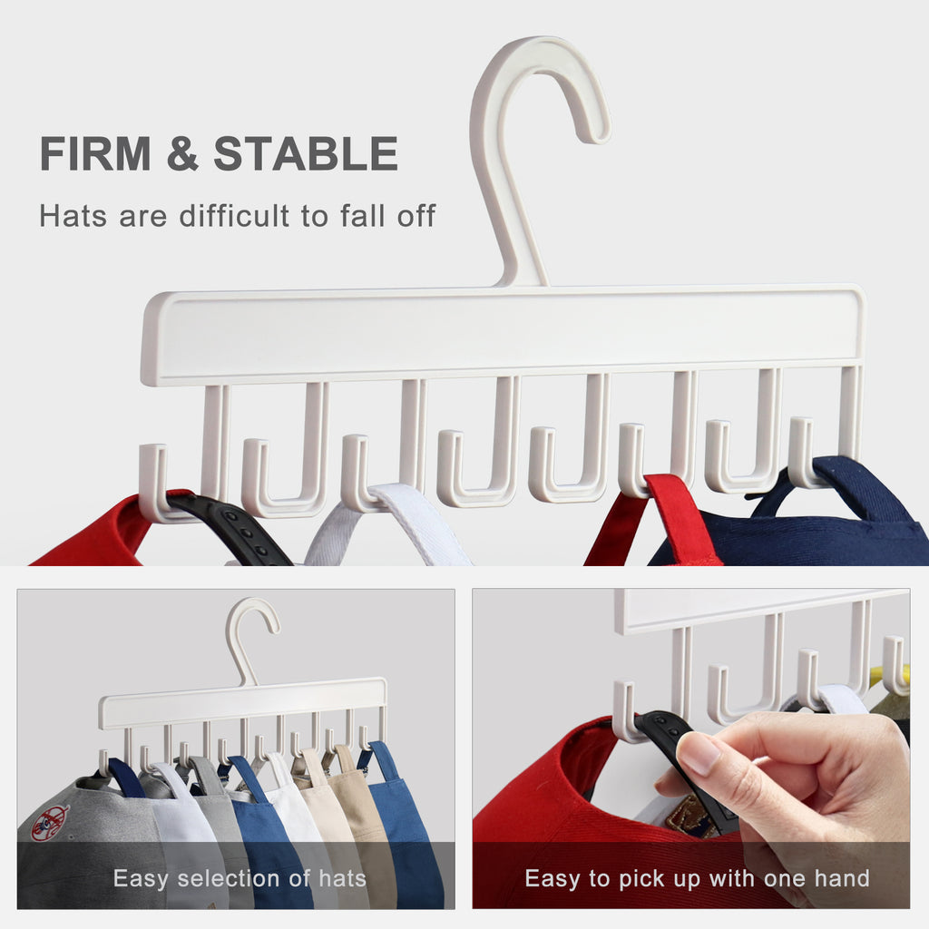 Muchfun 2Pcs Hat Hangers for Closet, Hat Organizer for Baseball Caps, Hat Racks with 16 Hooks