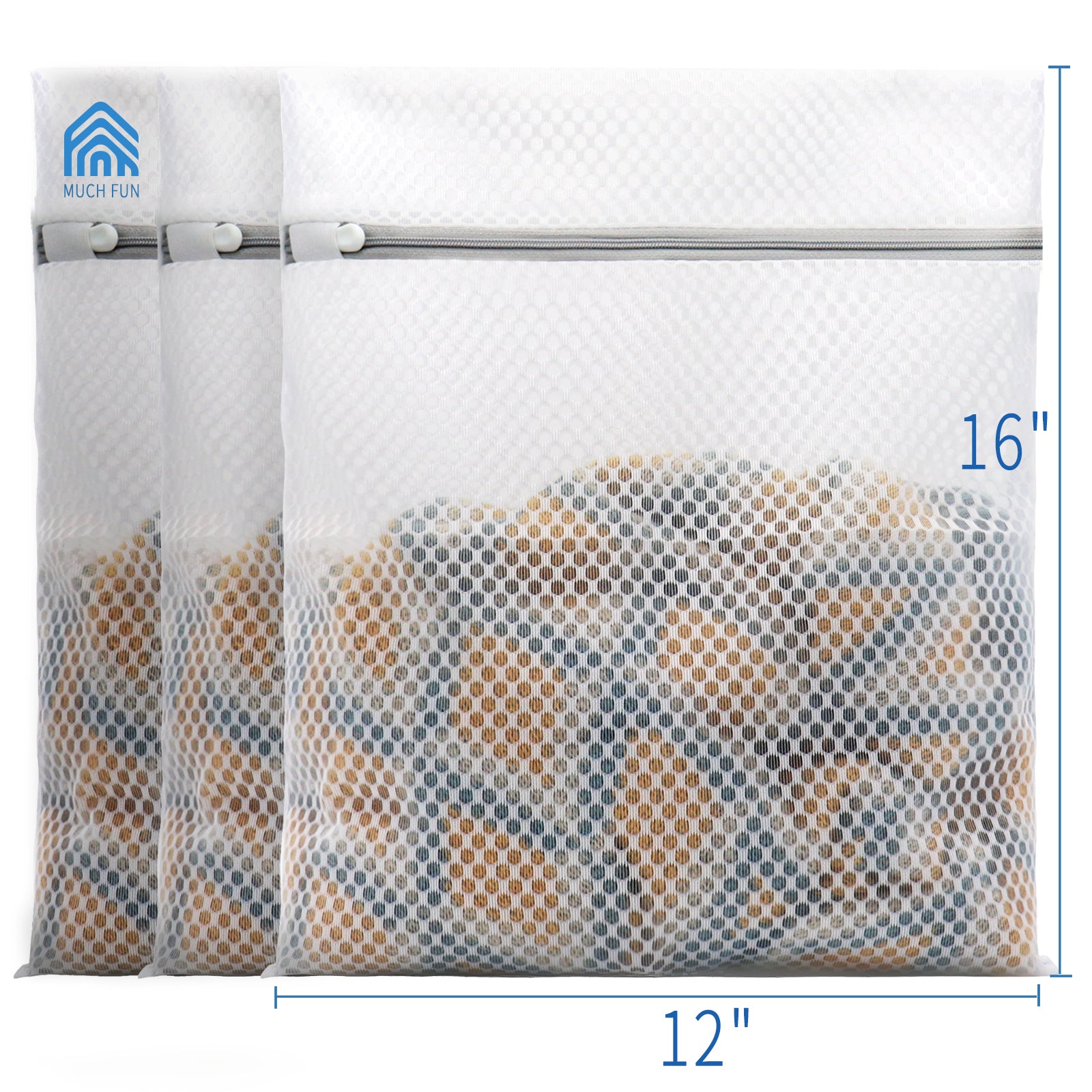 Muchfun 3Pcs Durable Honeycomb Mesh Laundry Bags for Delicates 12 x 16 Inches (3 Medium)