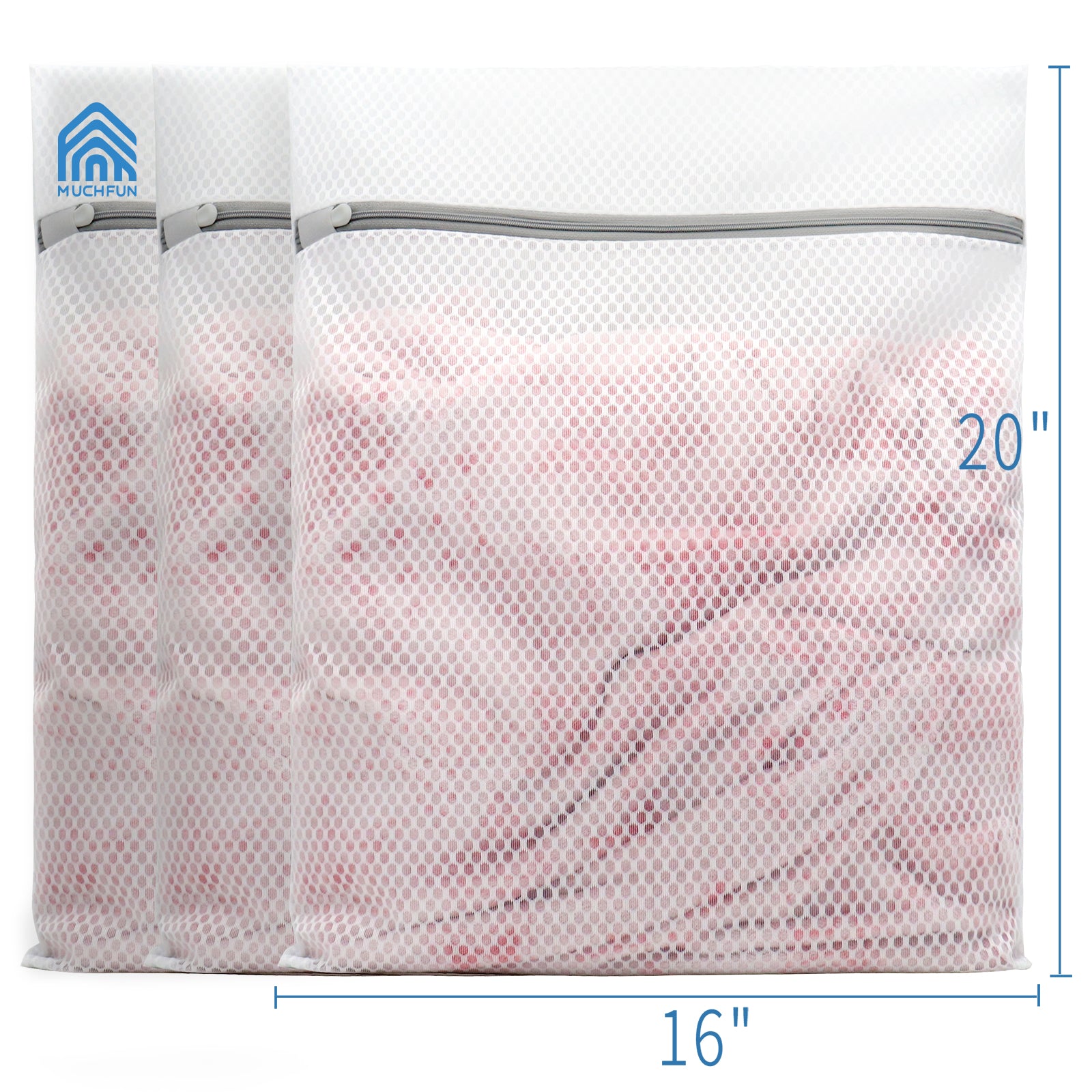 Muchfun 3Pcs Durable Honeycomb Mesh Laundry Bags for Delicates 16 x 20 Inches (3 Large)