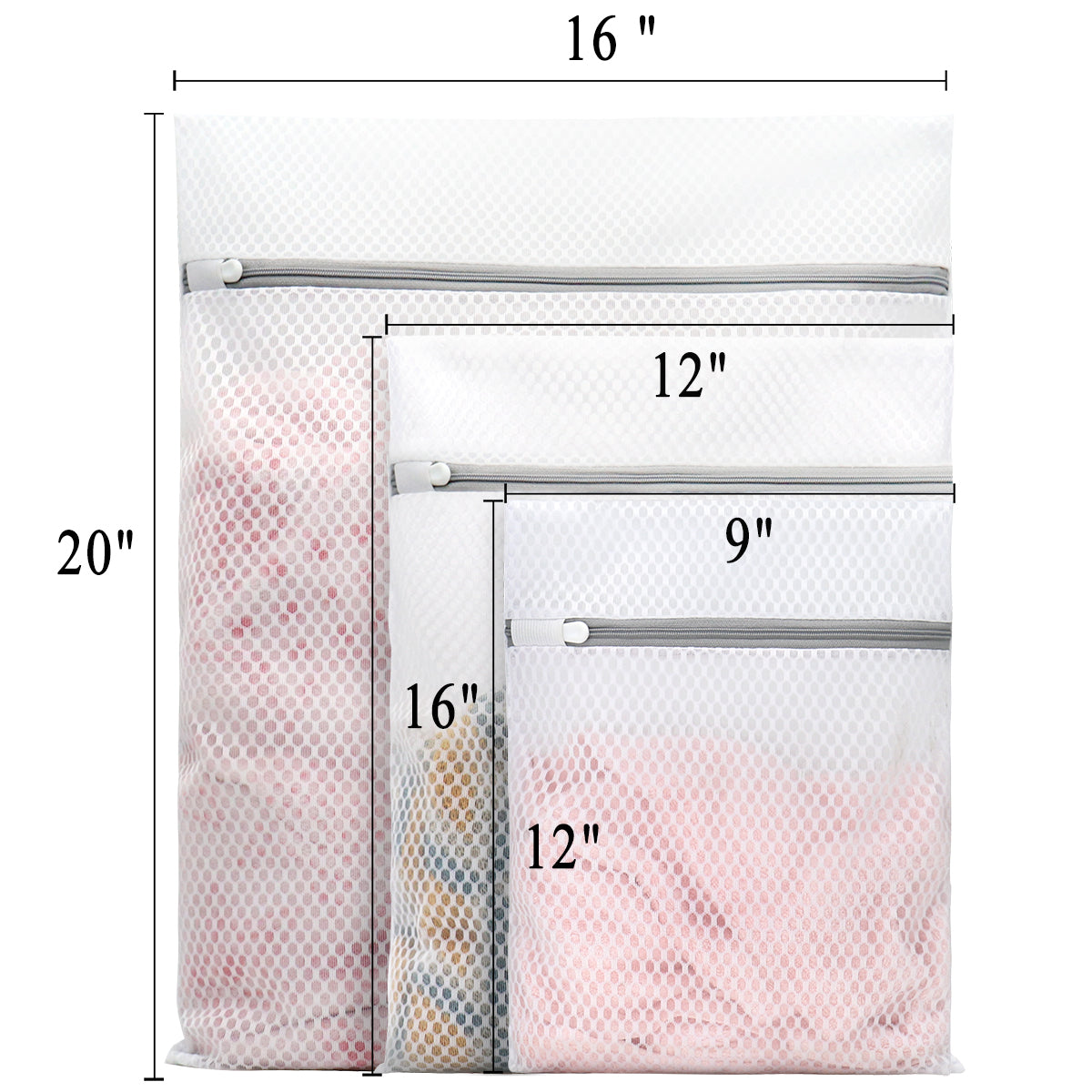 Muchfun 3Pcs Durable Honeycomb Mesh Laundry Bags for Delicates 1 Large 16 x 20 Inches, 1 Medium 12 x 16 Inches, 1 Small 9 x 12 Inches (Honeycomb Mesh)
