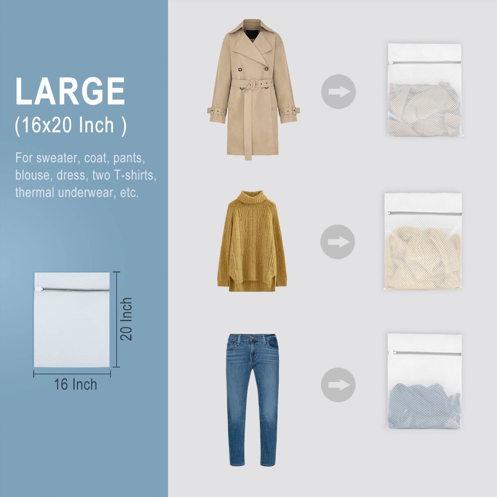 Muchfun 3Pcs Durable Honeycomb Mesh Laundry Bags for Delicates 16 x 20 Inches (3 Large)